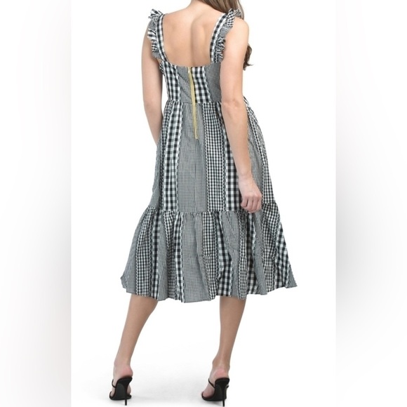 CROSBY by Mollie Burch Black and White Gingham ruffle strap midi dress size S - Picture 3 of 16